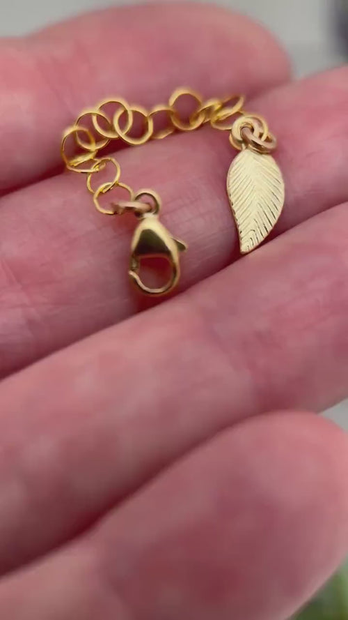 14k Yellow Gold Fill Necklace Extender with Feather/Leaf Charm - Custom Length 1–6 Inch - Perfect for Layered Necklaces, Bracelets & Anklets