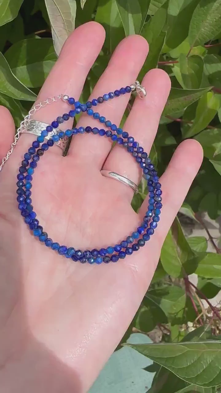 Lapis Lazuli and Solid 925 Sterling Silver Beaded Necklace