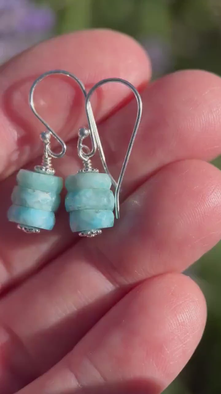Larimar and Sterling Silver Earrings - Faceted Dominican Blue Larimar Jewelry
