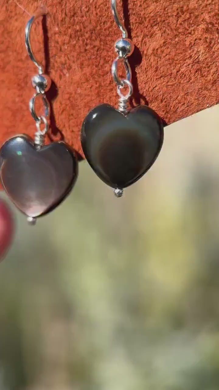 Black Lip Oyster Shell Heart Earrings | Sterling Silver Mother of Pearl Jewelry | Love, Friendship Symbol