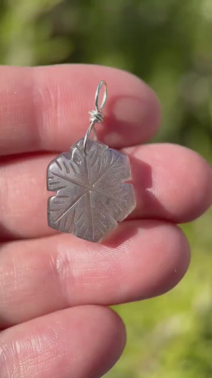 Labradorite Carved Snowflake and Sterling Silver Pendant