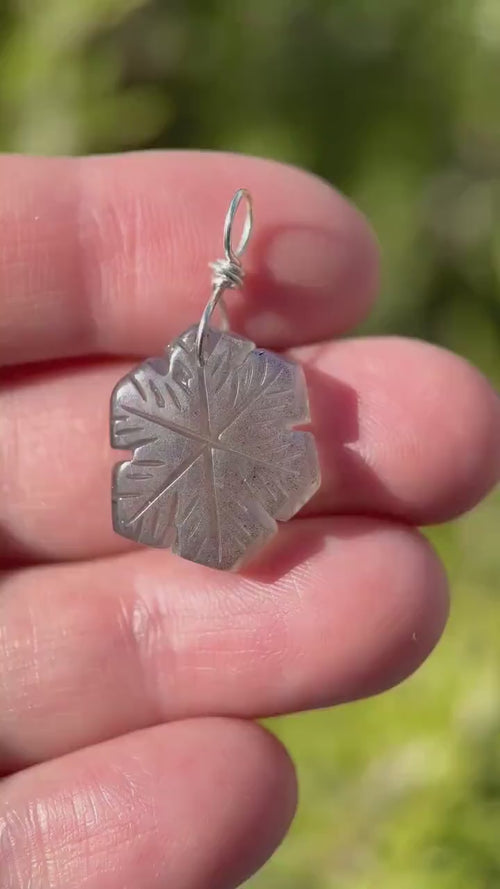 Labradorite Carved Snowflake and Sterling Silver Pendant