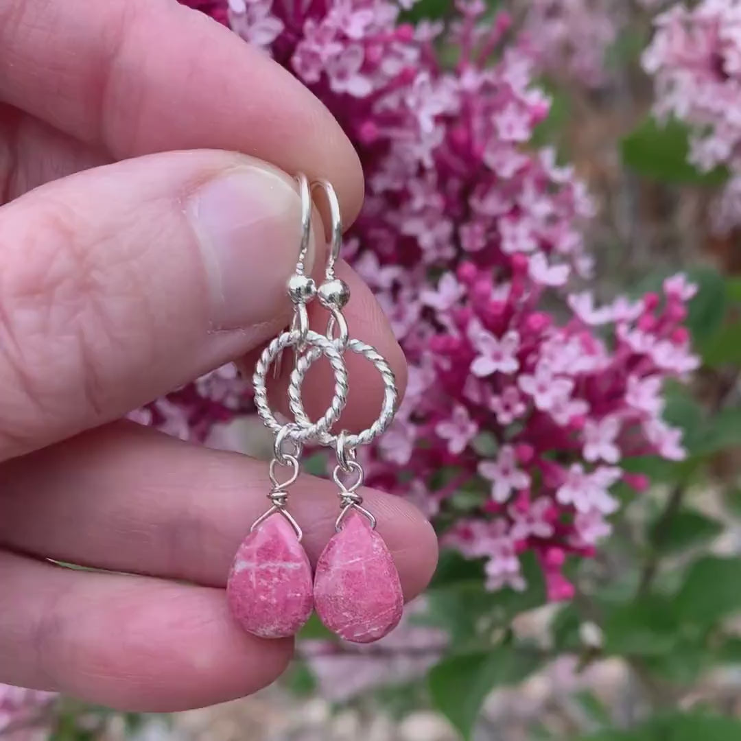 Norwegian Thulite and Sterling Silver Earrings