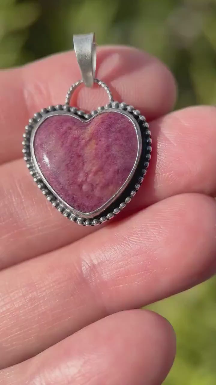 Purple Spiny Oyster Heart and Sterling Silver Pendant