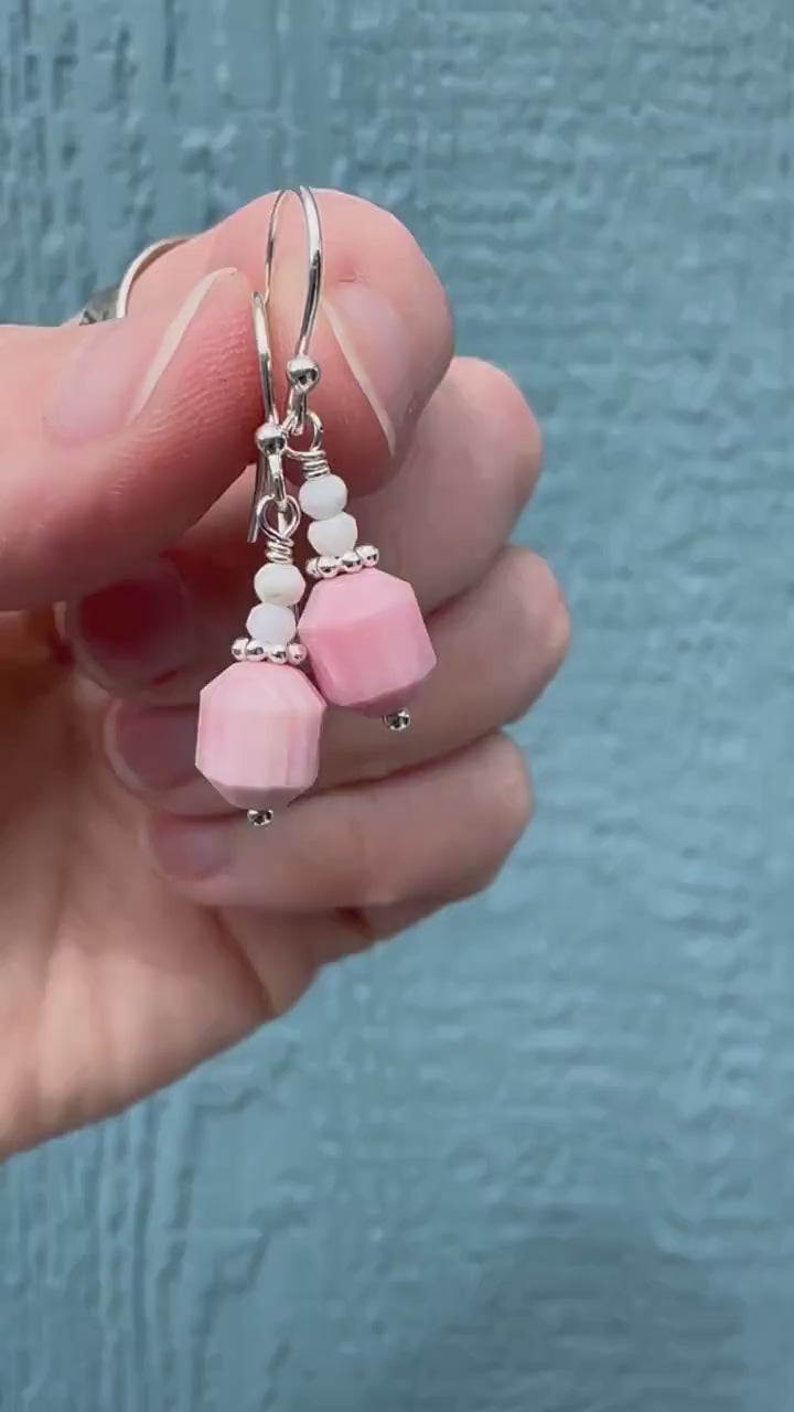 Pink Queen Conch Shell and Solid Sterling Silver Earrings