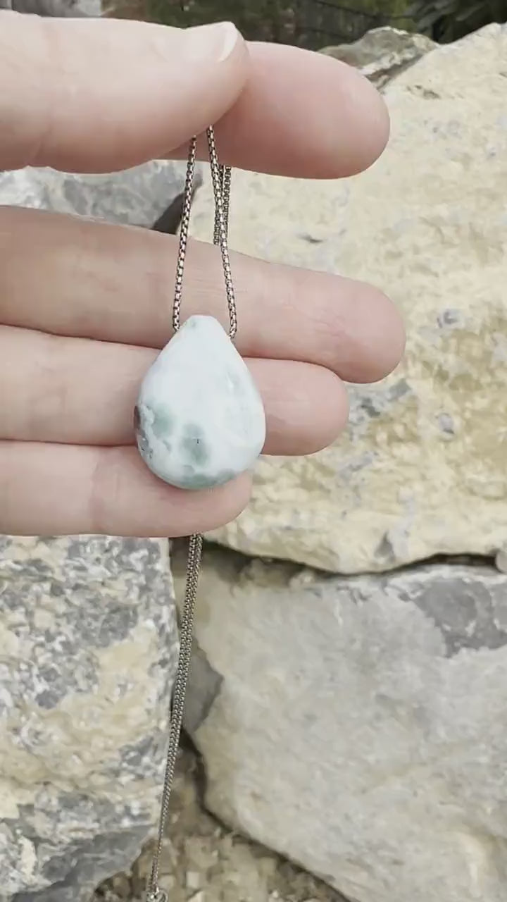 Larimar Crystal on Sterling Silver Chain Necklace