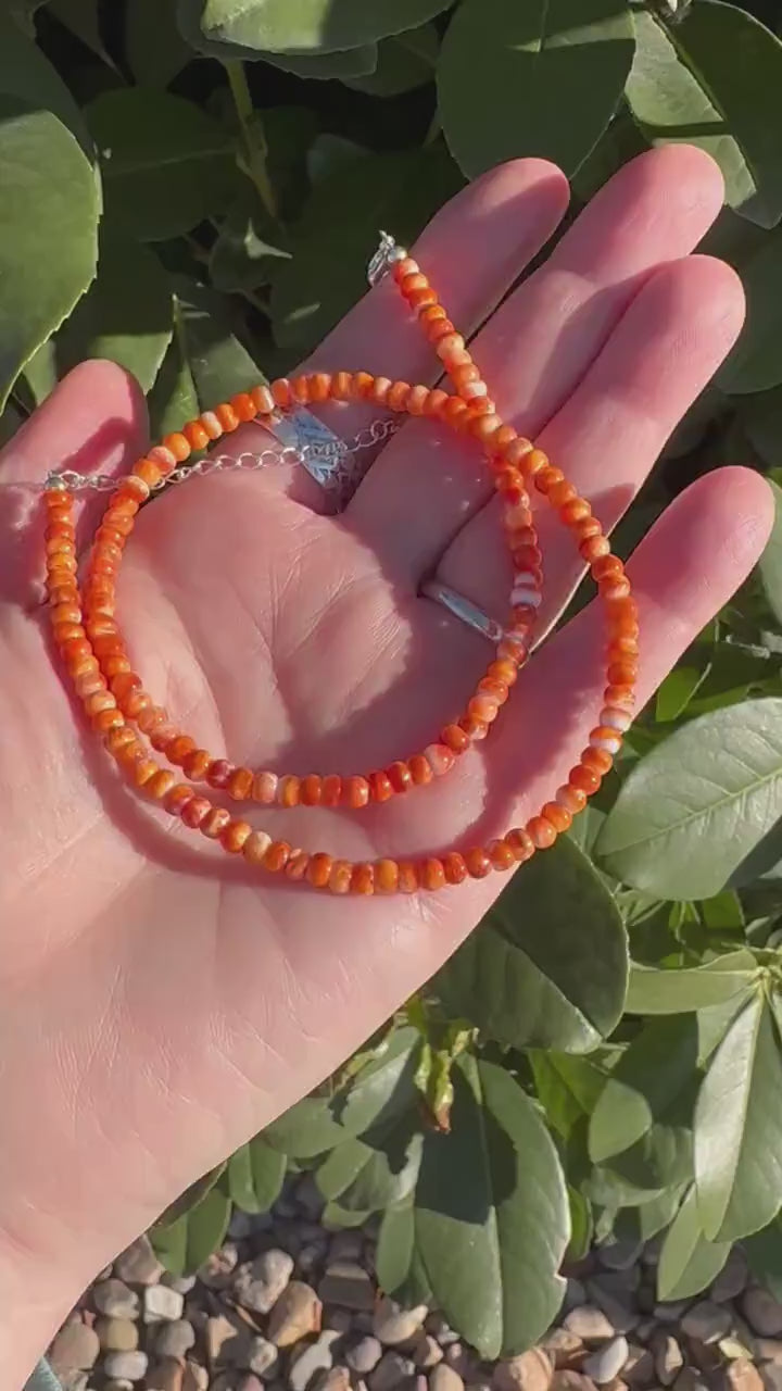 Orange Red Spiny Oyster and Solid 925 Sterling Silver