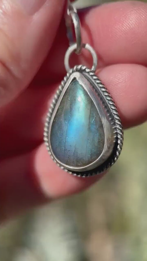Glowing Blue Labradorite and Sterling Silver Pendant - Aurora Borealis Northern Lights Stone Jewelry