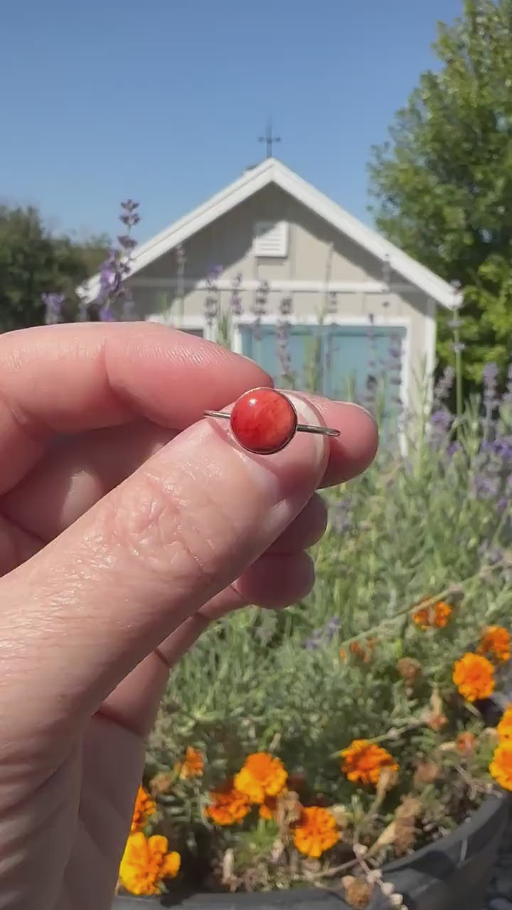 Red Spiny Oyster Shell and Sterling Silver Ring