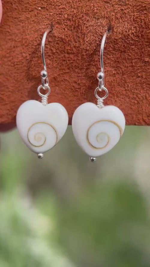 Shiva Eye Shell Heart and Sterling Silver Earrings
