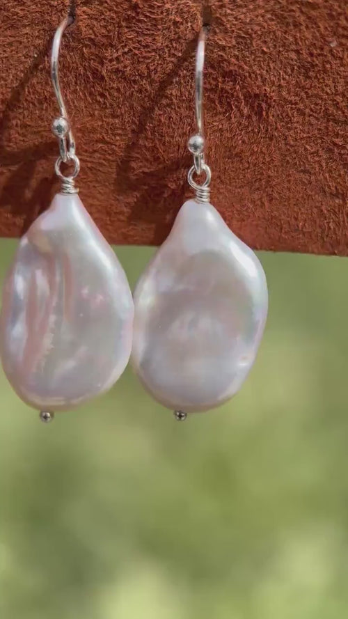 Baroque Pearl Earrings • Sterling Silver • June Birthstone • White Bridal Jewelry