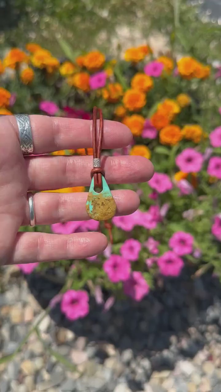 Kingman Turquoise and Rustic Brown Leather Necklace