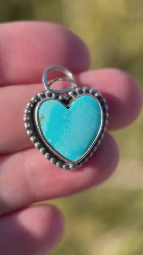 Kingman Turquoise Heart Pendant | Arizona Turquoise Necklace | Solid 925 Sterling Silver