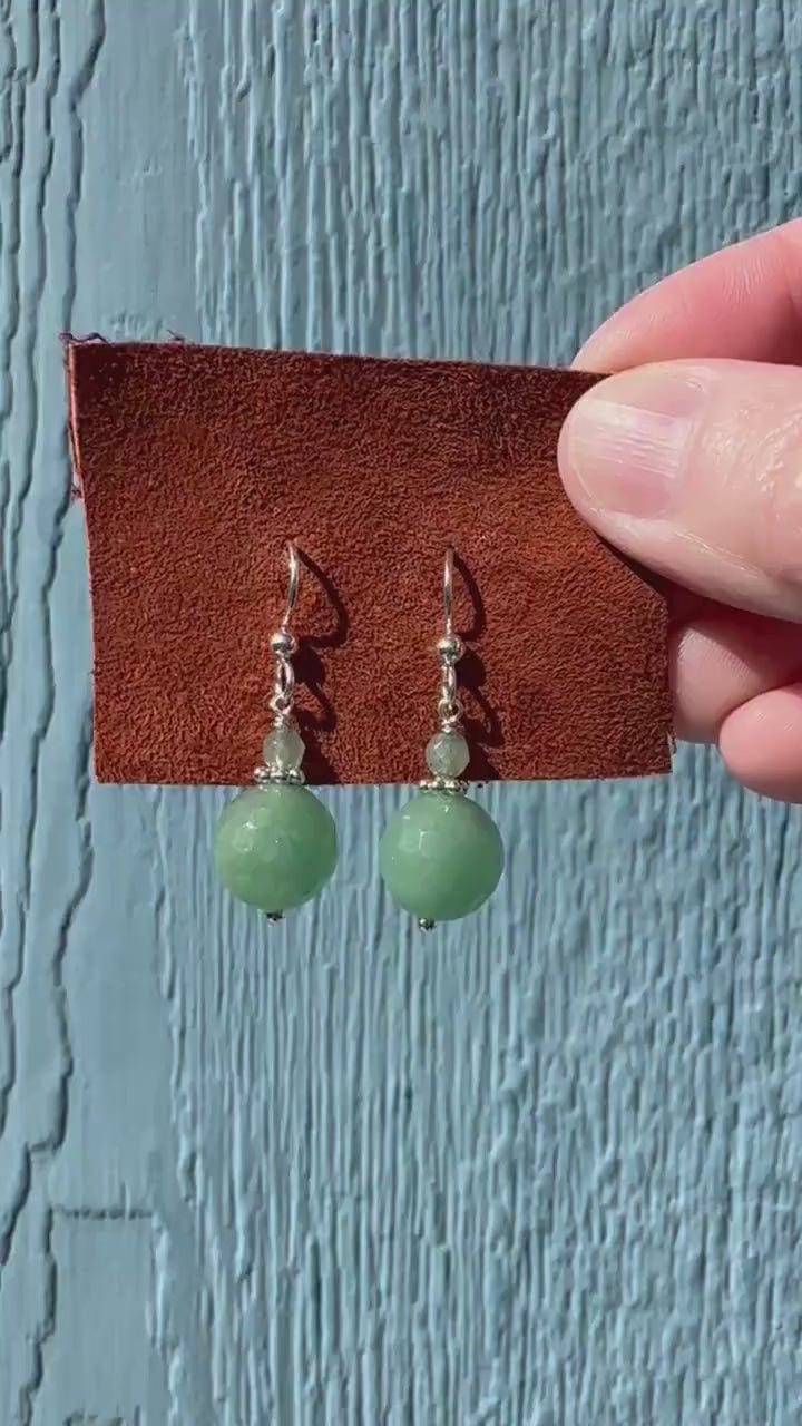 Green Aventurine and Solid 925 Sterling Silver Earrings