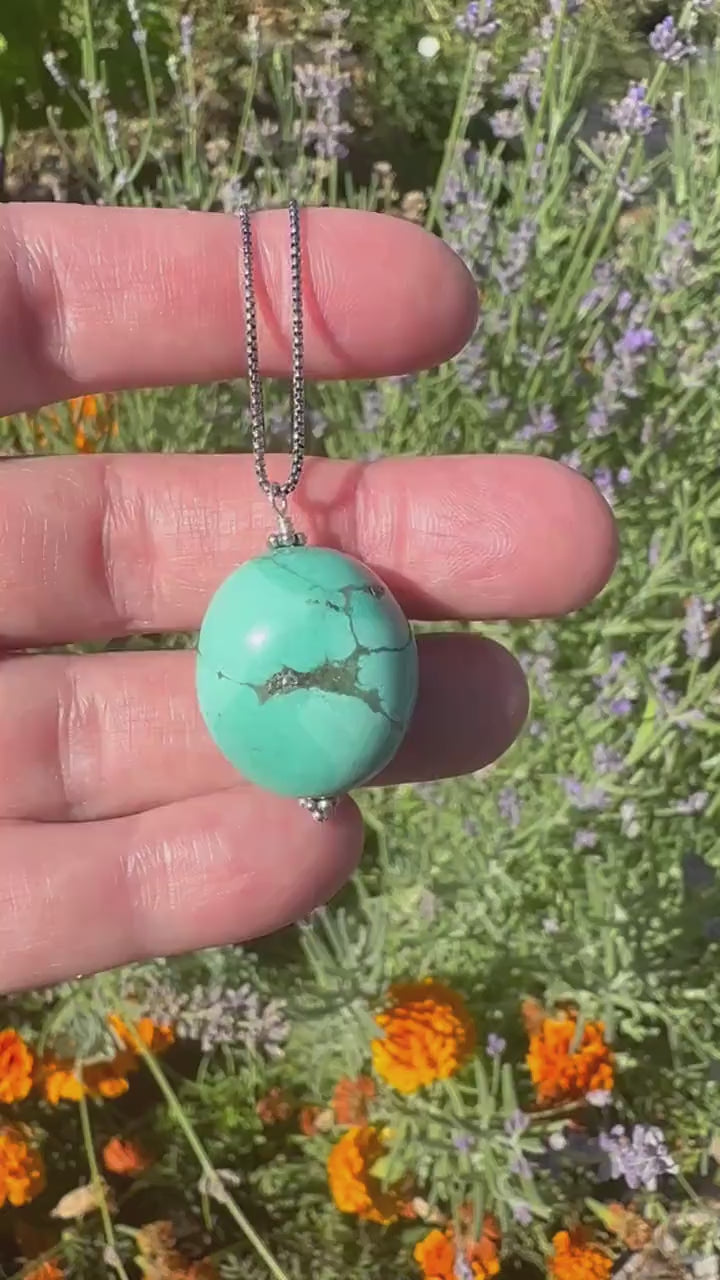 Large Turquoise Pendant on a Sterling Silver Chain