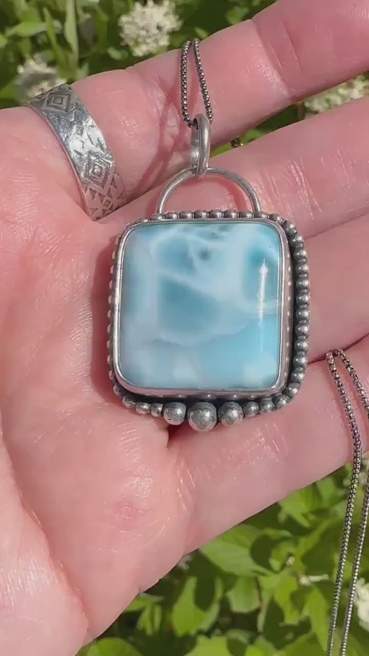 Larimar Necklace and Solid 925 Sterling Silver Silver AAA