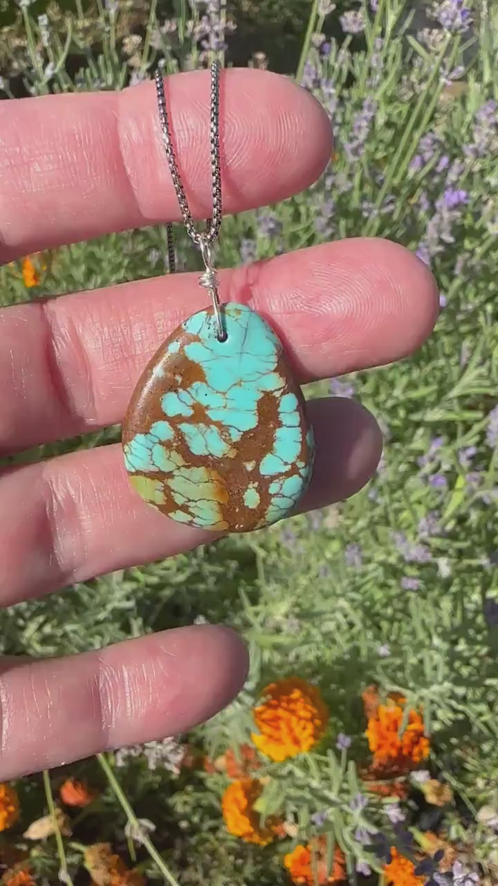 Polychrome Kingman Turquoise Pendant on a Sterling Silver Chain