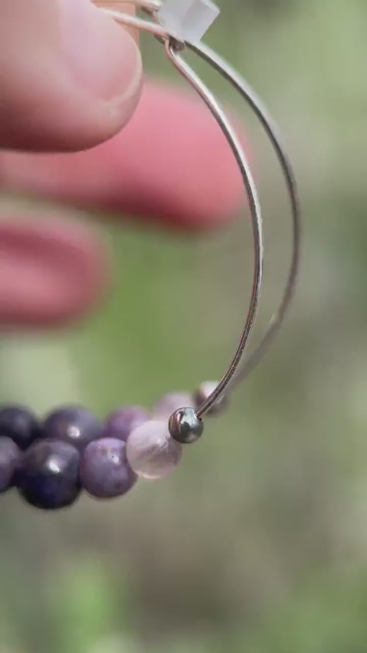 Tiffany Stone & Navajo Pearl Earrings | Sterling Silver Hoops | Utah Purple Gemstone Jewelry