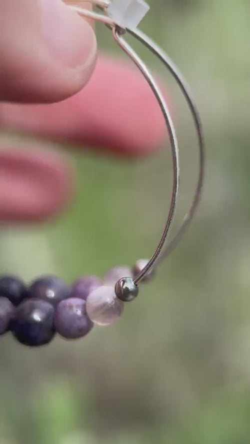 Tiffany Stone & Navajo Pearl Earrings | Sterling Silver Hoops | Utah Purple Gemstone Jewelry