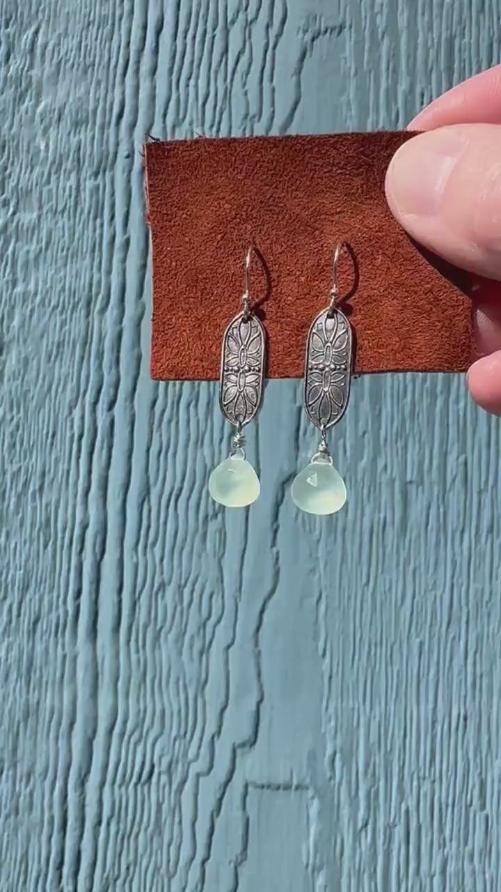 Prehnite and Sterling Silver Dangle Earrings