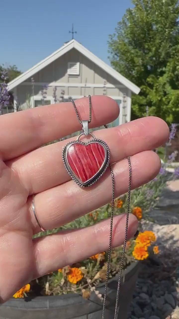 Red Spiny Oyster Heart and Sterling Silver Pendant