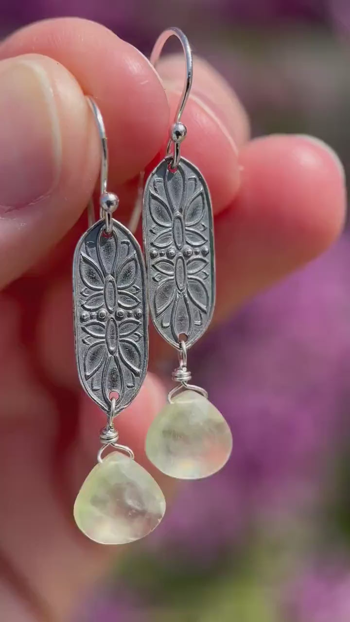 Prehnite and Sterling Silver Dangle Earrings