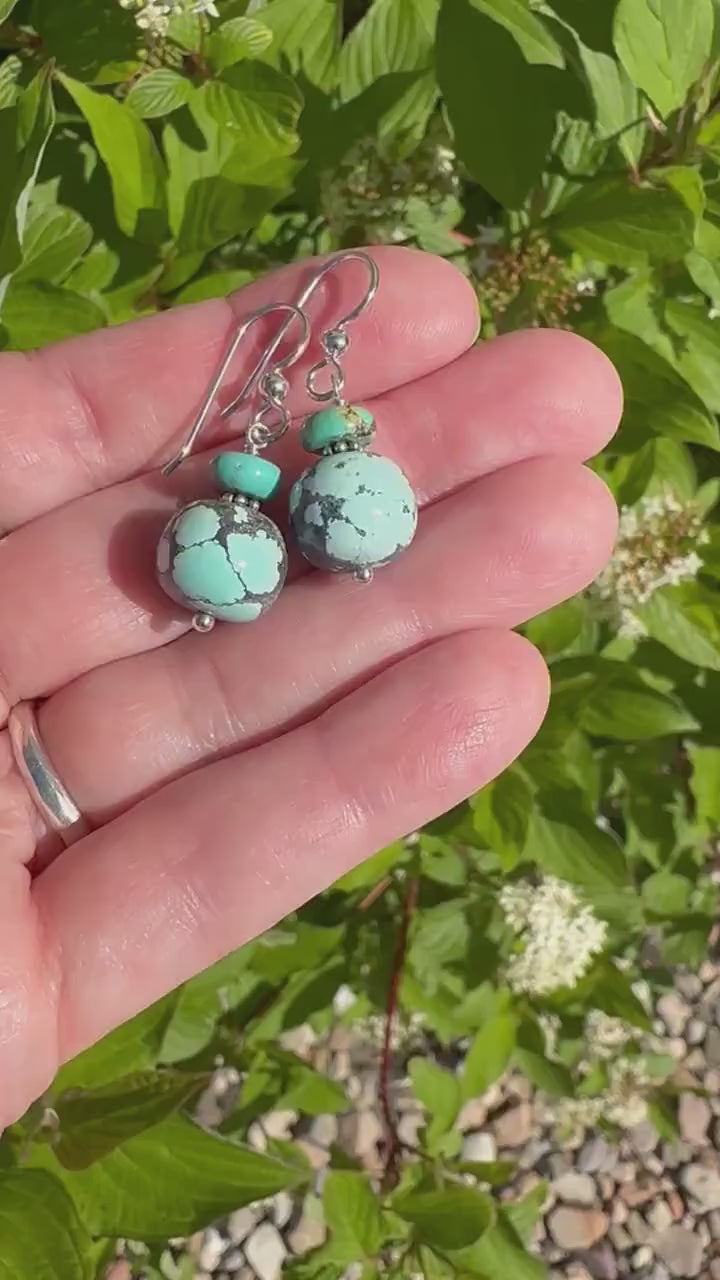 Natural Turquoise and Sterling Silver Earrings