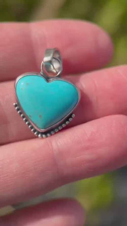 Nacozari Turquoise Heart Pendant • Sterling Silver • Sonora Mexico Turquoise • Sky Blue Jewelry • Southwestern Boho Gift