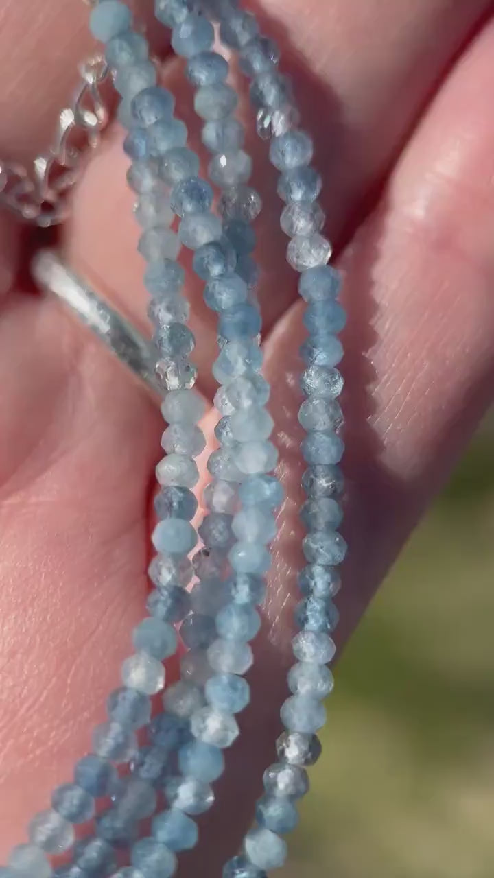 Aquamarine Necklace | Sterling Silver | March Birthstone Gift | Faceted Beaded Blue Gemstones