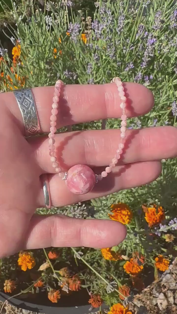 Faceted Pink Rhodochrosite and Sterling Silver Necklace