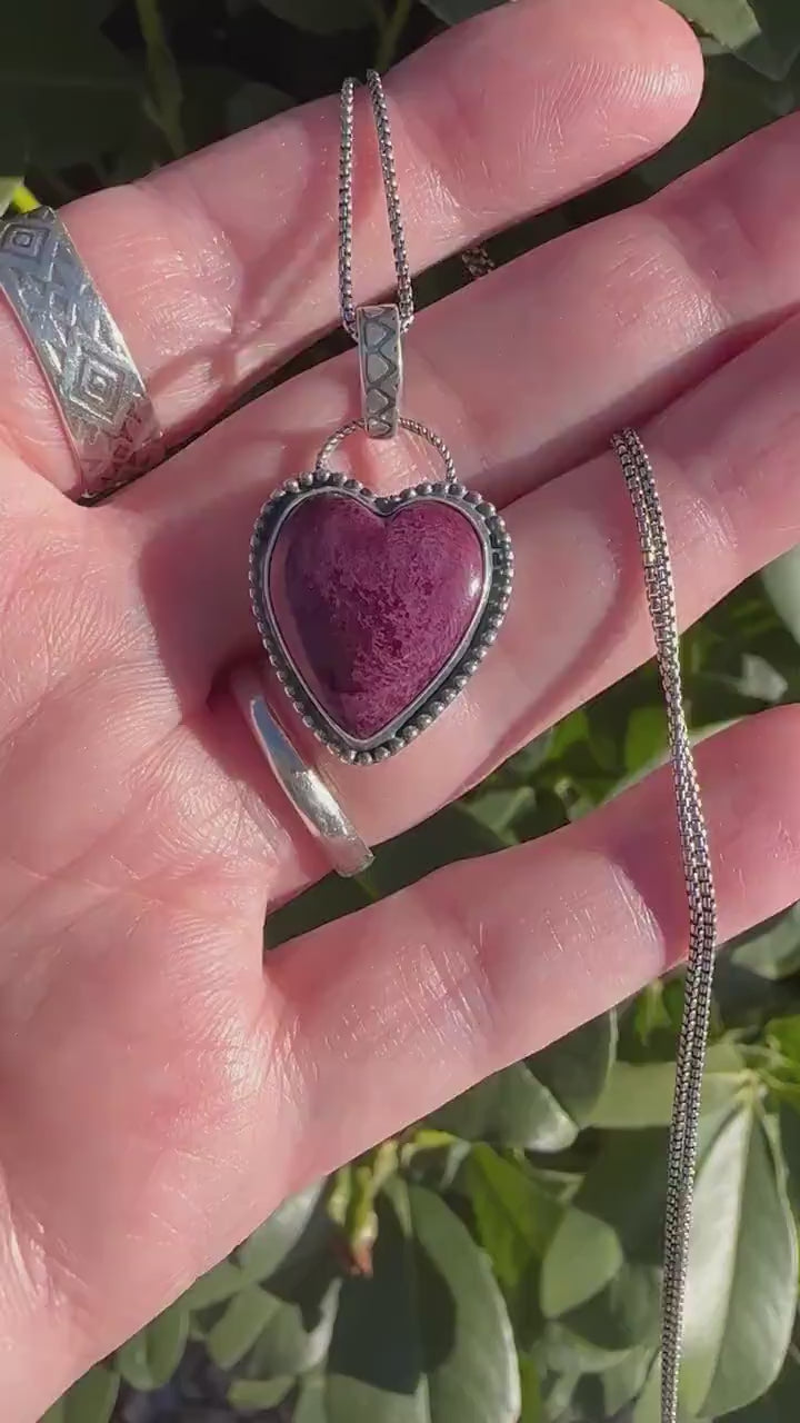 Purple Spiny Oyster Heart and Sterling Silver Pendant