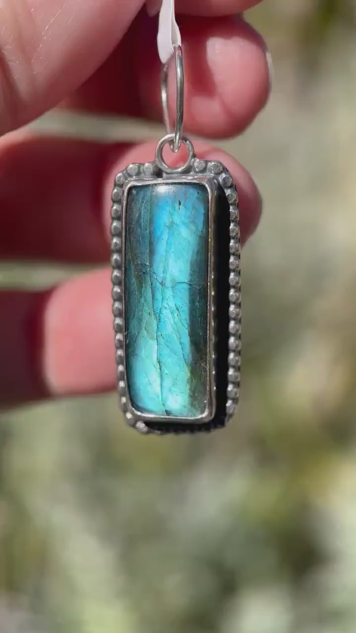 Blue Labradorite and Sterling Silver Pendant - Aurora Borealis Northern Lights Stone Jewelry