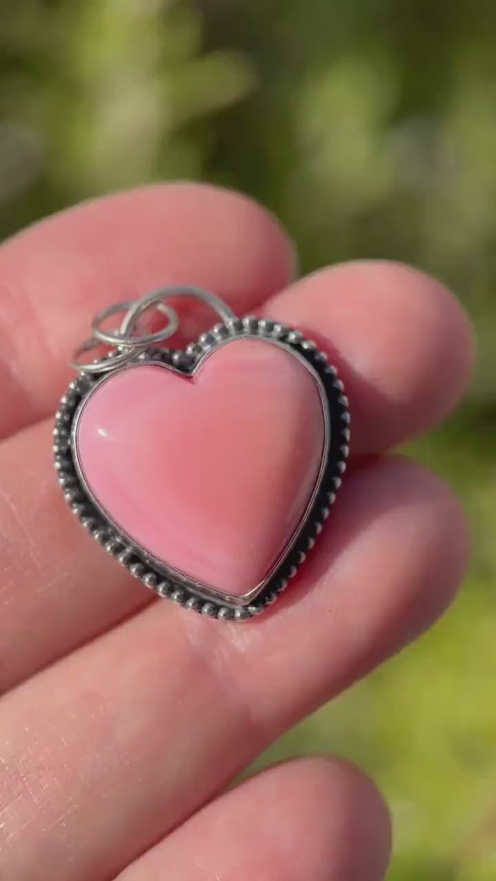 Pink Conch Shell Heart and Sterling Silver Pendant