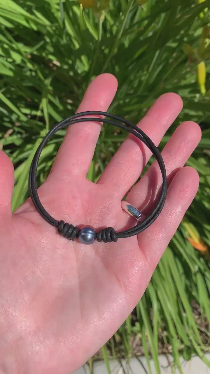 Peacock Pearl and Leather Anklet / Bracelet