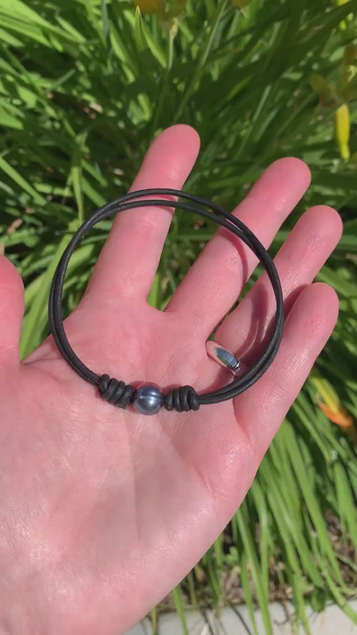 Peacock Pearl and Leather Anklet / Bracelet