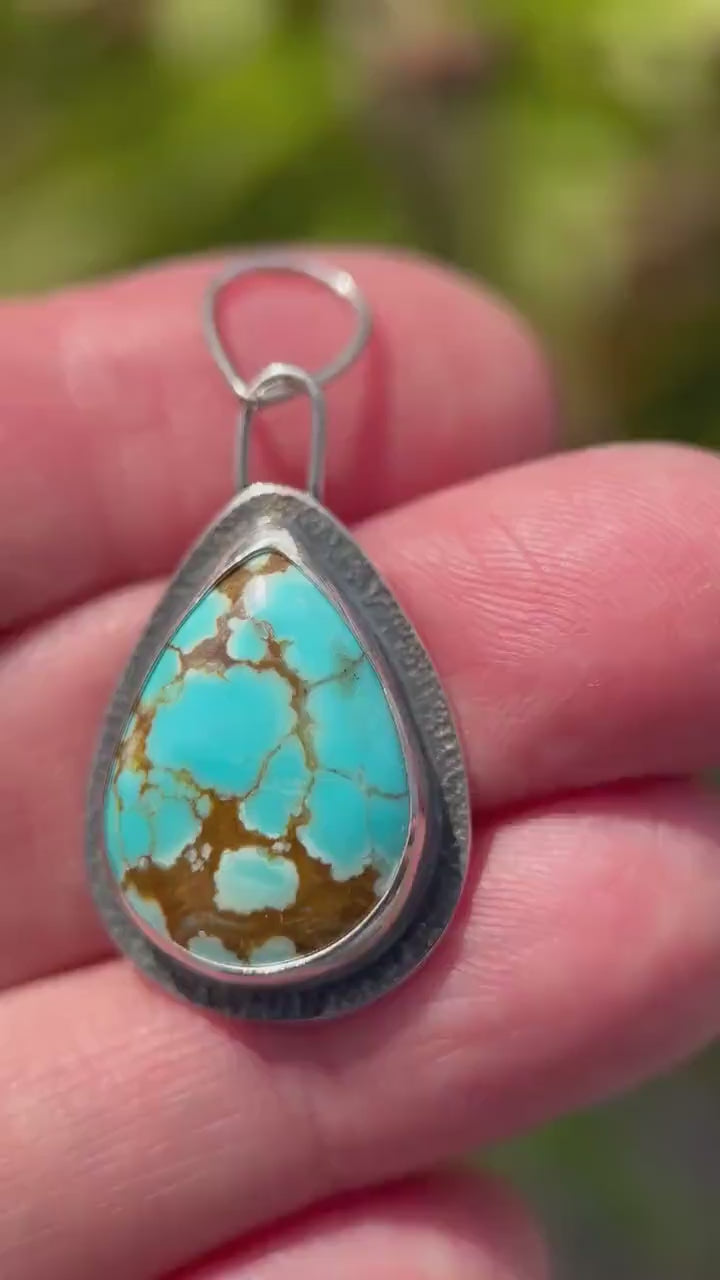 Number 8 Turquoise Pendant – Solid 925 Sterling Silver - Famous Nevada American Mine - Made in the USA