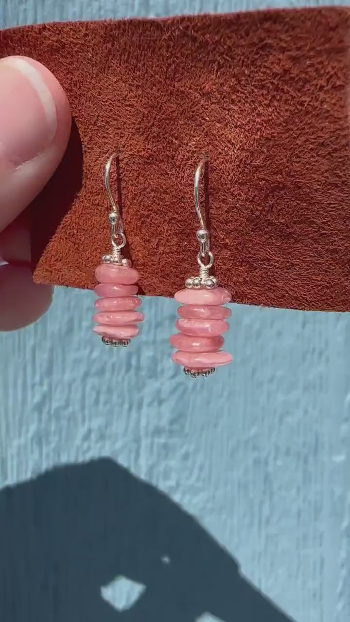 Gemmy Pink Rhodochrosite Stack Earrings with Solid Sterling Silver