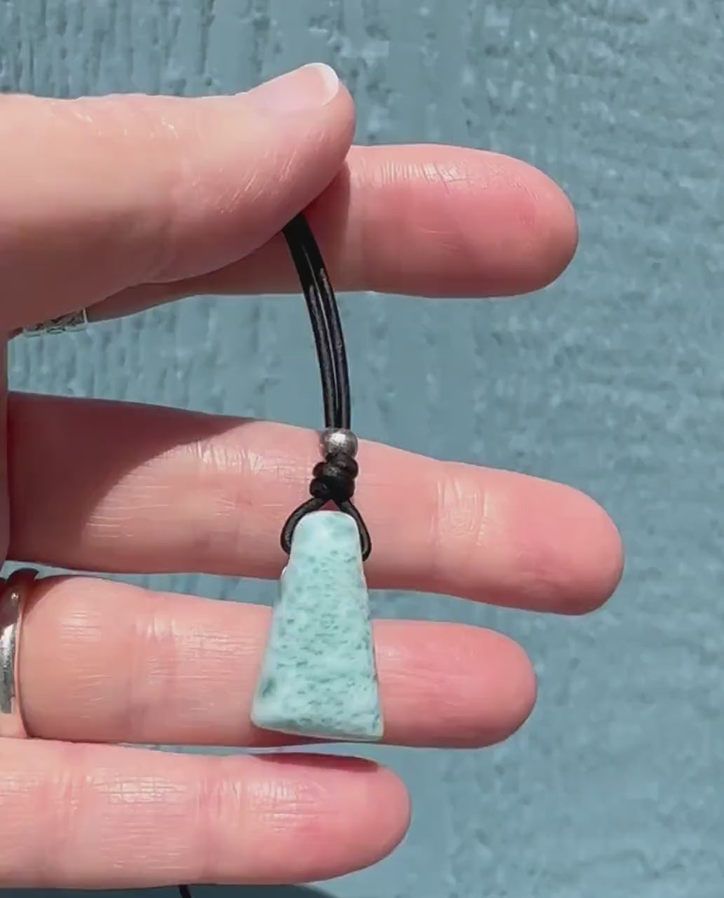 Larimar Crystal and Black Leather Necklace