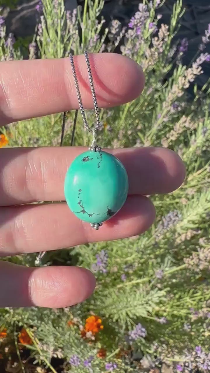 Large Turquoise Pendant on a Sterling Silver Chain