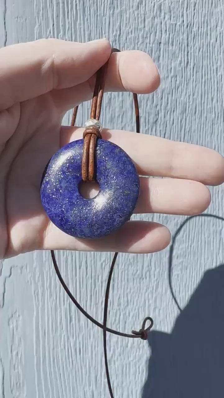 Lapis Lazuli Donut Leather Necklace