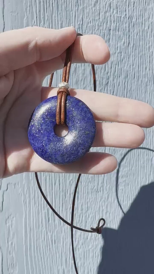 Lapis Lazuli Donut Leather Necklace