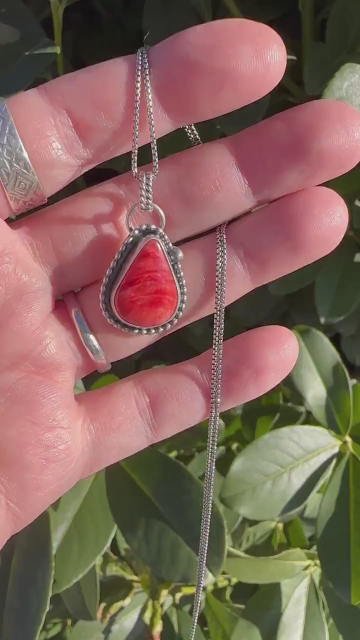 Red Spiny Oyster and Sterling Silver Pendant