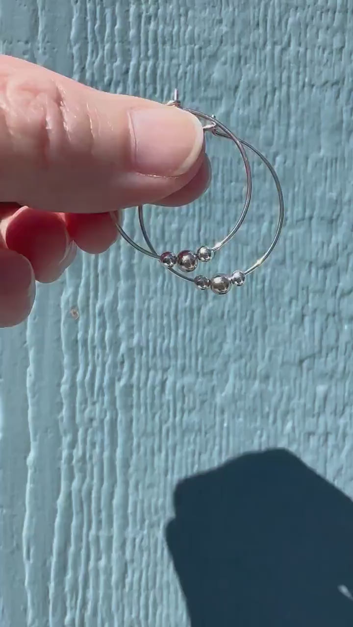 1 Inch Sterling Silver Hoop Earrings with Beads