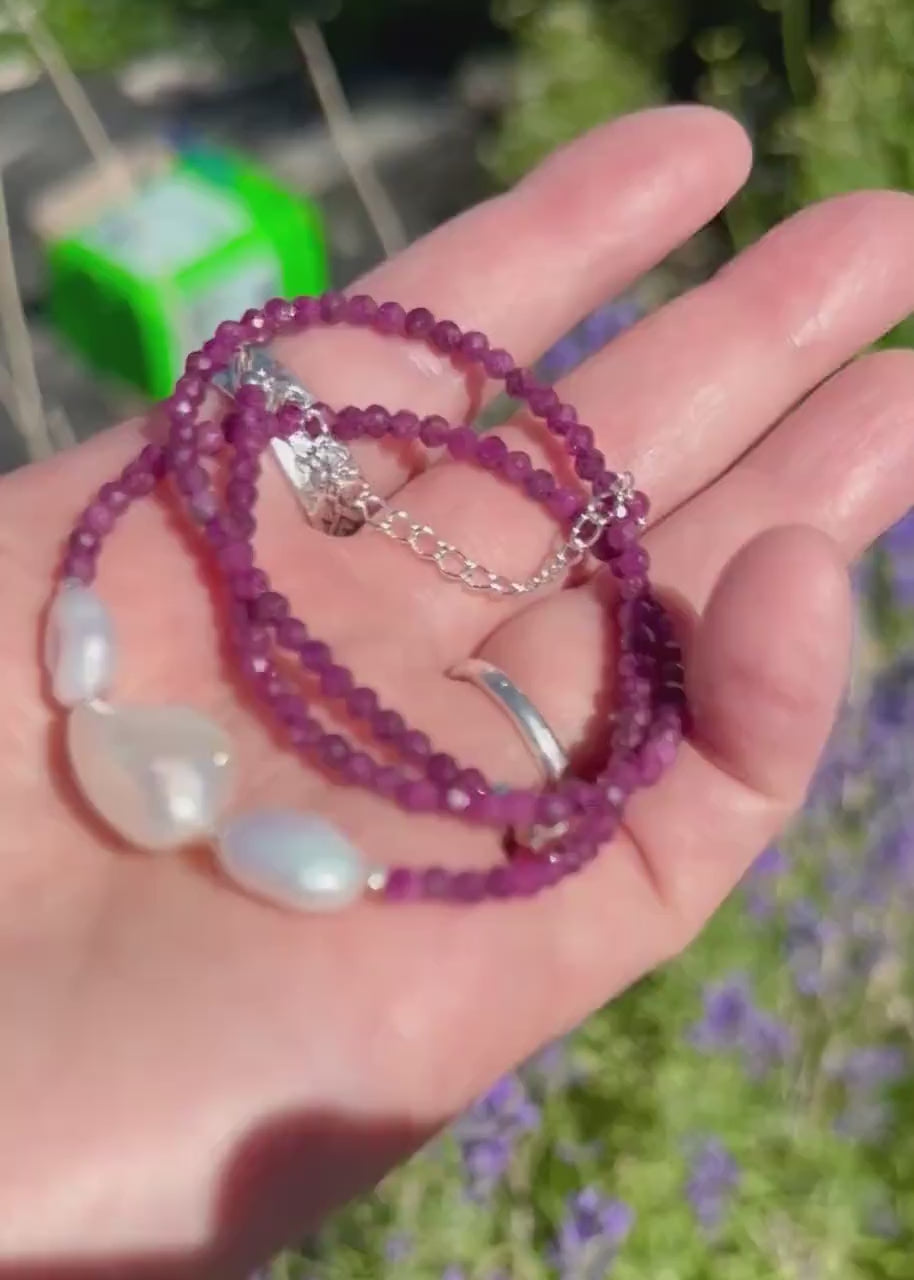 Ruby, Baroque Pearl and solid 925 Sterling Silver Necklace - July Birthstone