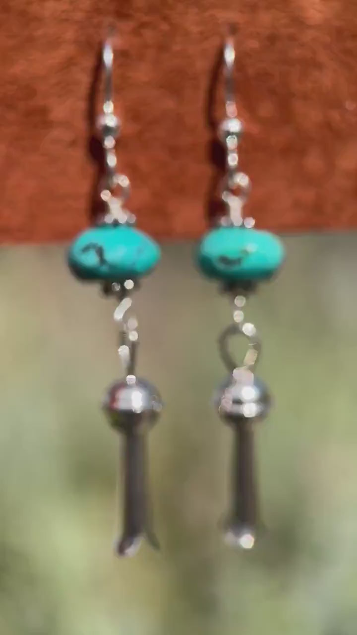 Southwestern Turquoise Squash Blossom Earrings | Navajo Inspired Solid 925 Sterling Silver Jewelry | December Birthstone Jewelry