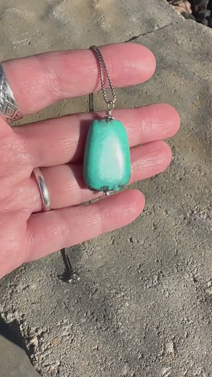 Large Turquoise Pendant on a Sterling Silver Chain