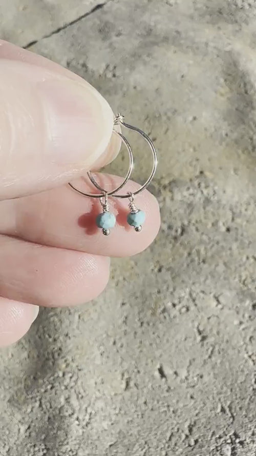 Turquoise Charm Hoop Earrings Available in Solid 925 Sterling Silver, 14k Yellow or Rose Gold Fill