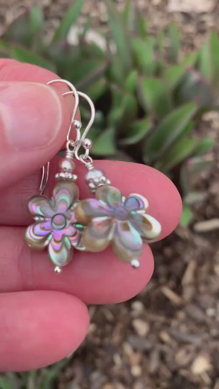 Paua Abalone Shell Flower Earrings