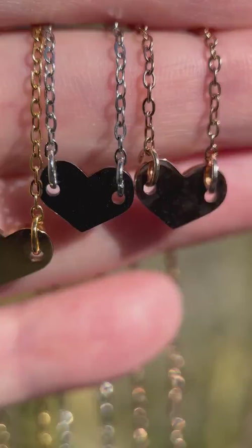 Personalized Heart Necklace • Engraved Stainless Steel Pendant • Custom Initials, Date, Symbol • Gold or Silver • Minimalist Layering