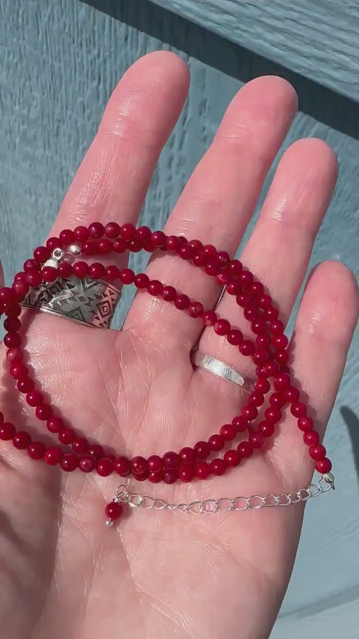 Red Coral and Sterling Silver Beaded Necklace